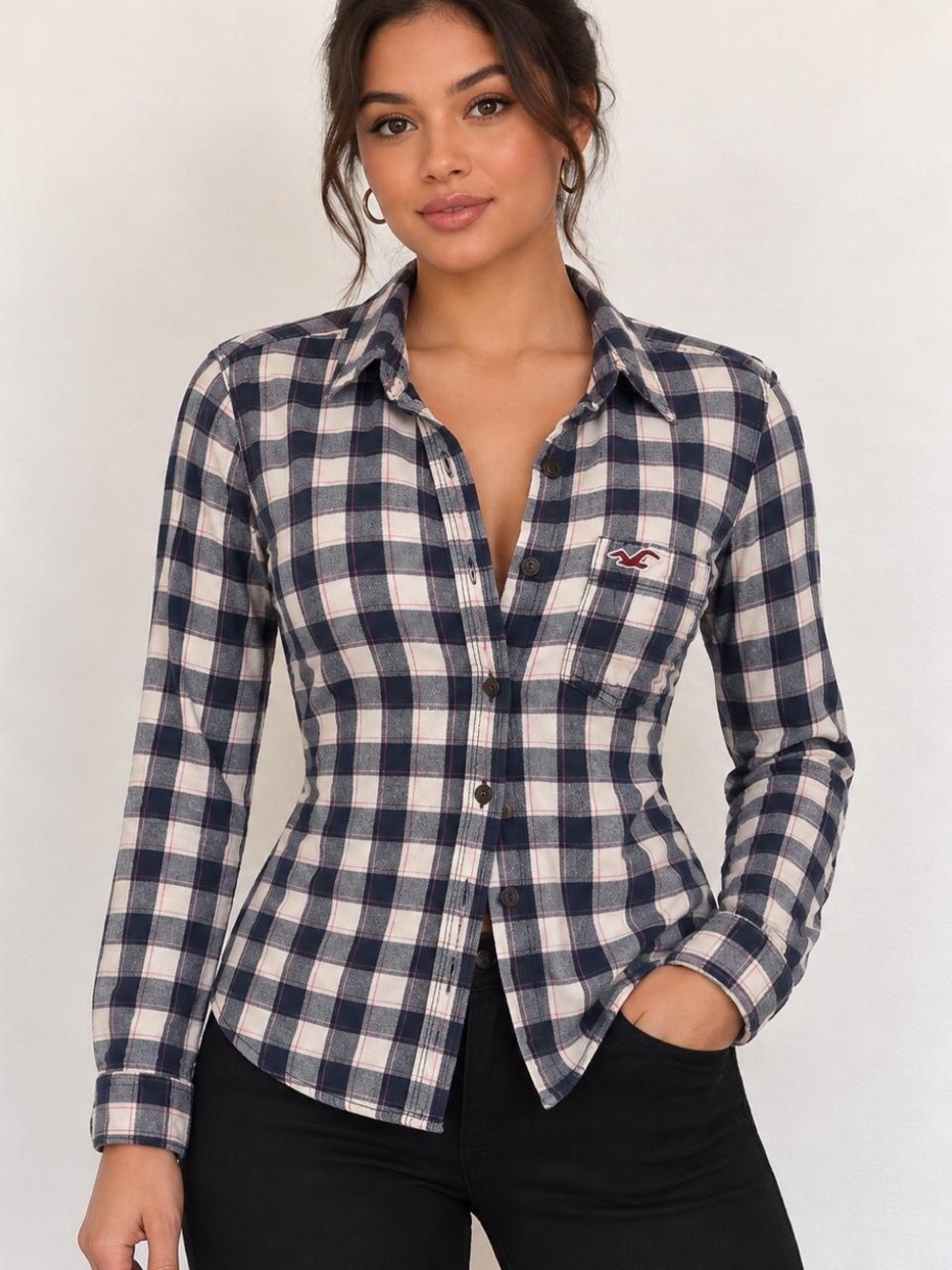 2000s Hollister Preppy Bloquette Academia Plaid Button Up Down Shirt Top Blouse